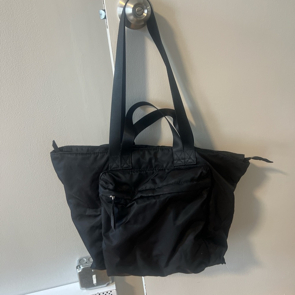 Black Nylon Tote Bag with Front Pocket